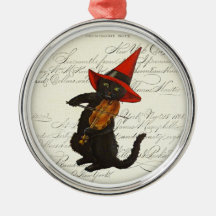 Black Cat Halloween Ceramic Ornament