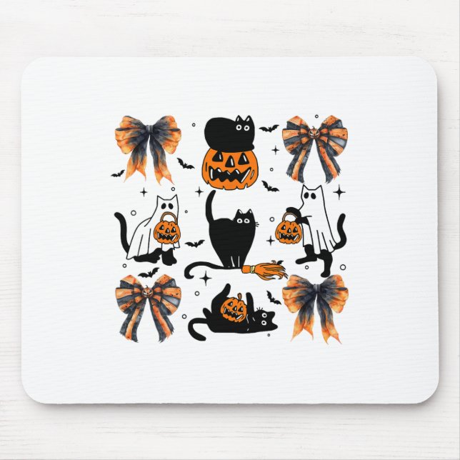 Black Cat Halloween Coquette Bow Halloween Pumpkin Musmatta (Framsidan)