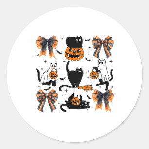 Black Cat Halloween Coquette Bow Halloween Pumpkin Runt Klistermärke