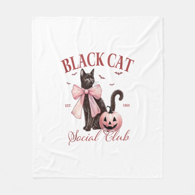 Black Cat Halloween Coquette Social Klubb Rosa Bow Fleecefilt (Framsidan)