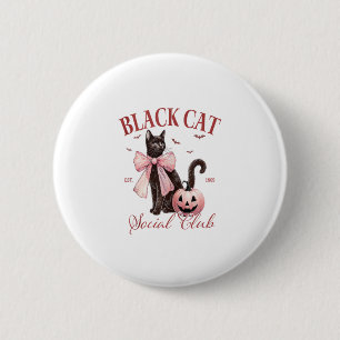 Black Cat Halloween Coquette Social Klubb Rosa Bow Knapp