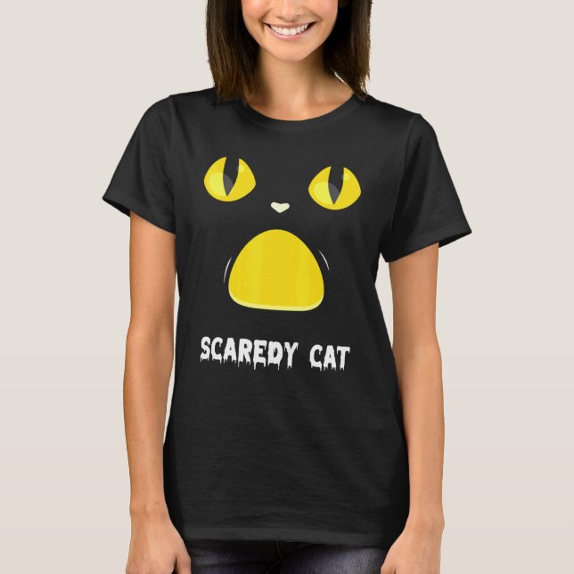 Black Cat Halloween Costume Idea Scaredy Cat Costu T Shirt (Framsida)