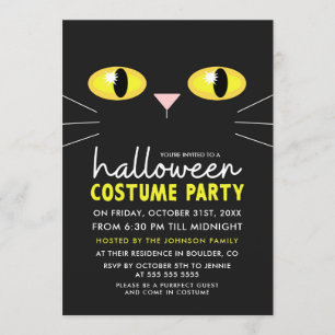 Black Cat Halloween Costume Party Inbjudningar