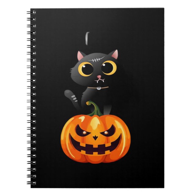 Black Cat Halloween Design Design - Spooky Pumpkin Anteckningsbok (Framsidan)
