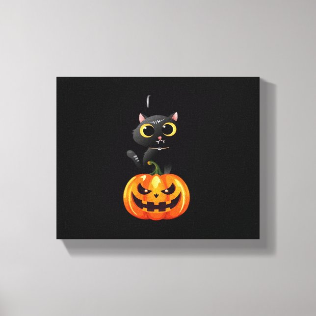 Black Cat Halloween Design Design - Spooky Pumpkin Canvastryck (Framsida)