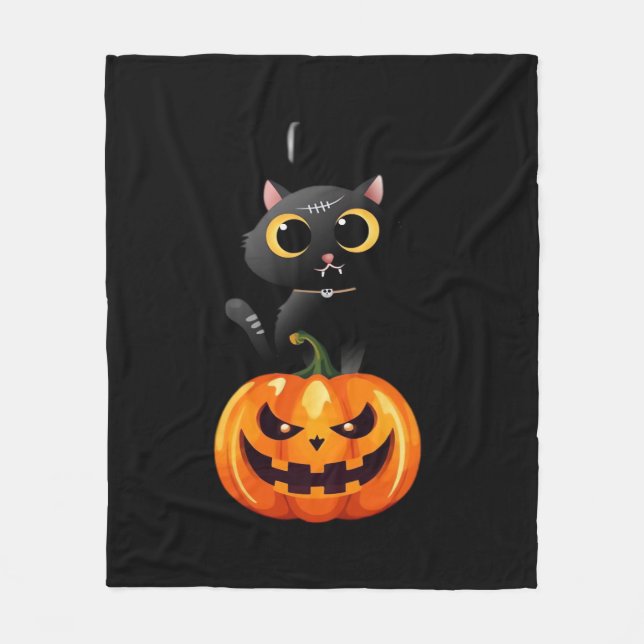 Black Cat Halloween Design Design - Spooky Pumpkin Fleecefilt (Framsidan)