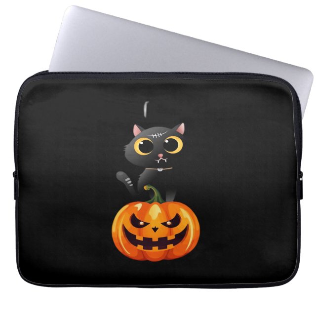 Black Cat Halloween Design Design - Spooky Pumpkin Laptop Fodral (Framsidan)