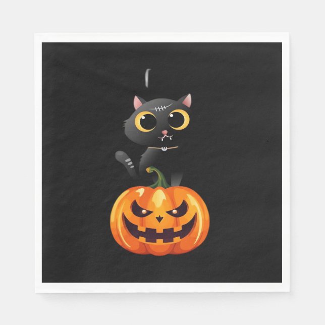Black Cat Halloween Design Design - Spooky Pumpkin Pappersservett (Framsidan)