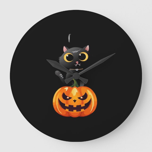 Black Cat Halloween Design Design - Spooky Pumpkin Stor Klocka (Framsida)