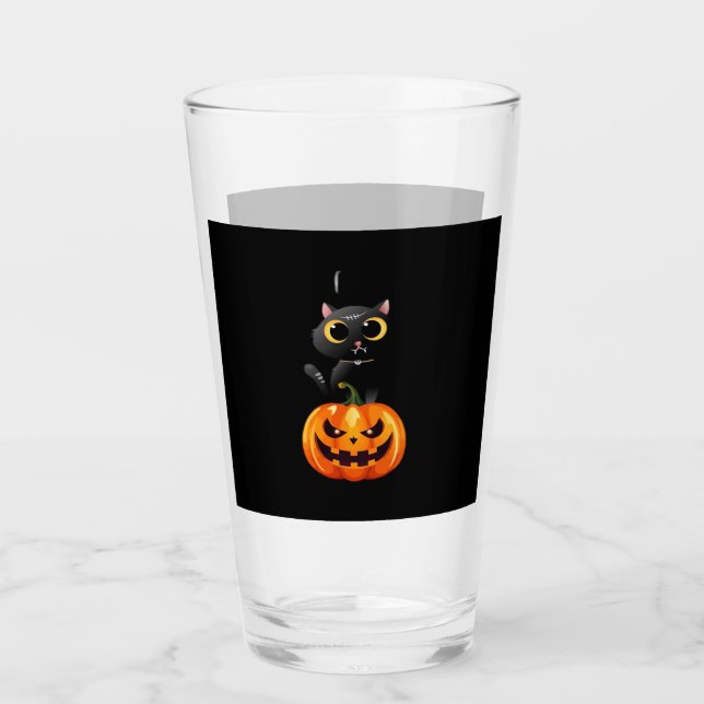 Black Cat Halloween Design � Spooky Pumpkin Art fo Glaskopp (Framsida)
