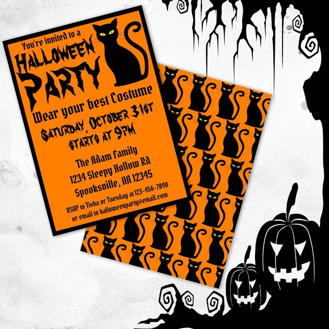 Black Cat Halloween fest Inbjudningar (Skapare uppladdad)