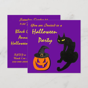 BLACK CAT HALLOWEEN FEST Lila Inbjudningar
