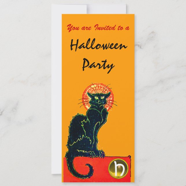 BLACK CAT HALLOWEEN FEST MONOGRAM guld Inbjudningar (Framsida)
