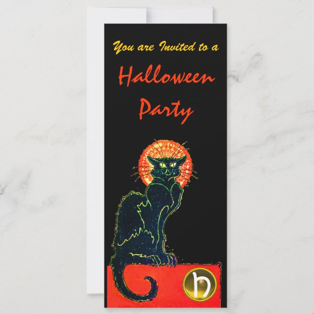 BLACK CAT HALLOWEEN FEST MONOGRAM guld Inbjudningar (Framsida)