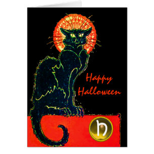 BLACK CAT HALLOWEEN FEST MONOGRAM HÄLSNINGSKORT