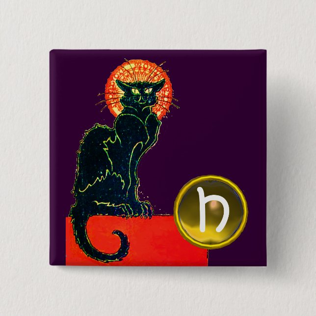 BLACK CAT HALLOWEEN FEST MONOGRAM KNAPP (Framsida)