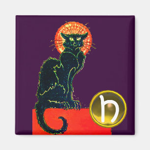 BLACK CAT HALLOWEEN FEST MONOGRAM Lila Magnet