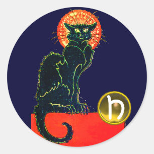 BLACK CAT HALLOWEEN FEST MONOGRAM RUNT KLISTERMÄRKE