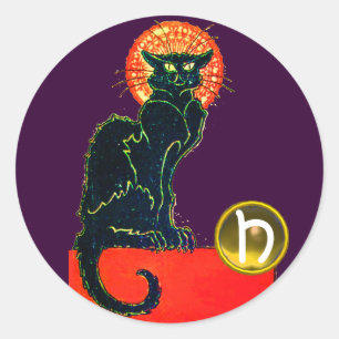BLACK CAT HALLOWEEN FEST MONOGRAM RUNT KLISTERMÄRKE