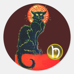 BLACK CAT HALLOWEEN FEST MONOGRAM RUNT KLISTERMÄRKE