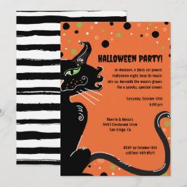 Black Cat Halloween fest Spooky Whimsical Orange Inbjudningar