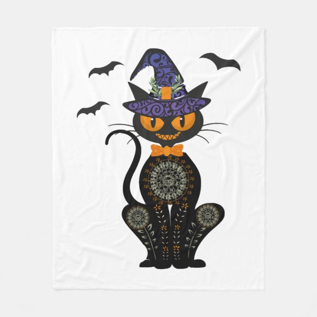 Black Cat Halloween Fleecefilt (Framsidan)