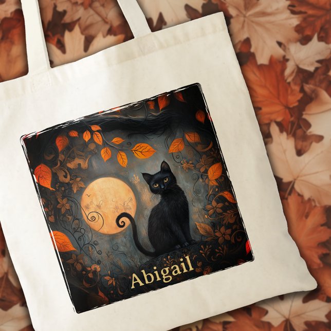 Black Cat Halloween Full Moon Art nouveau Tygkasse (Black Cat Halloween Full Moon Art Nouveau Tote Bag)