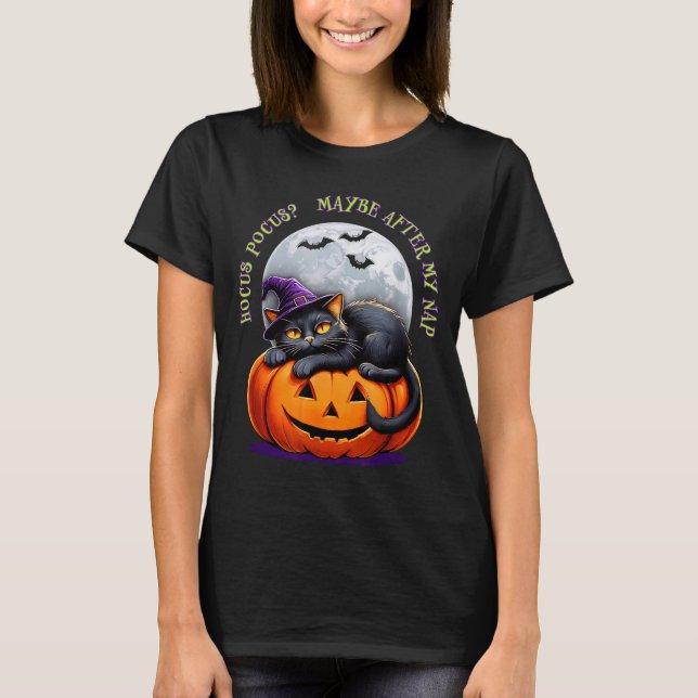 Black Cat Halloween Funny Pumpkin Costume Gift  T Shirt (Framsida)