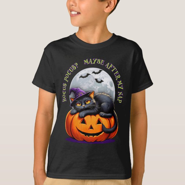 Black Cat Halloween Funny Pumpkin Costume Gift  T Shirt (Framsida)