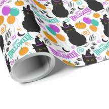 Black Cat Halloween Gift Wrapping Papper