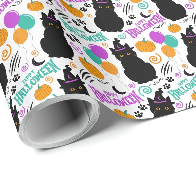 Black Cat Halloween Gift Wrapping Papper Presentpapper (Rullad Hörn)