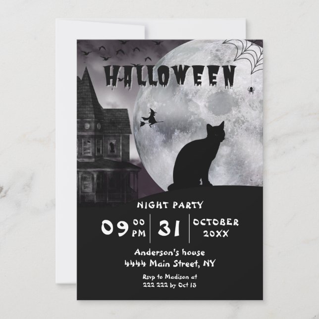 Black Cat Halloween-inbjudan Inbjudningar (Framsida)