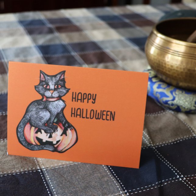 Black Cat Halloween Jack o lantern Kort (Skapare uppladdad)