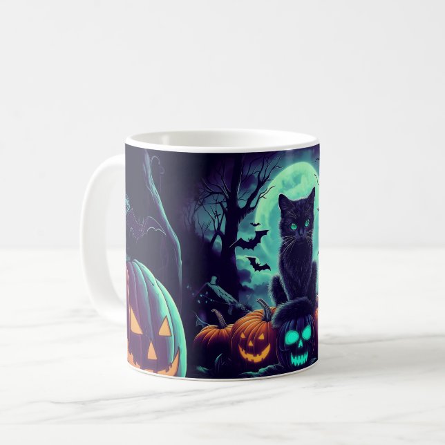 Black Cat Halloween Kaffemugg (Framsida vänster)