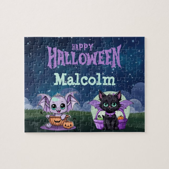 Black Cat Halloween Kid Puzzle  Pussel (Horisontell)