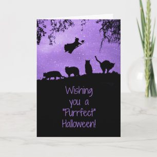 Black Cat Halloween med Witch Cute Kort
