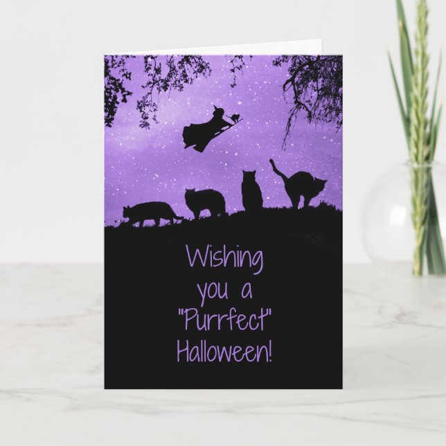 Black Cat Halloween med Witch Cute Kort (Framsida)