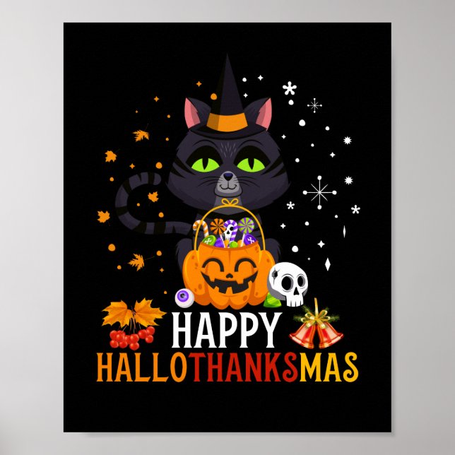 Black Cat Halloween och God jul Poster (Framsidan)