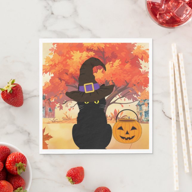 Black Cat Halloween Paper Napkin Pappersservett (Insitu)