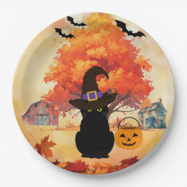 Black Cat Halloween Paper Plates