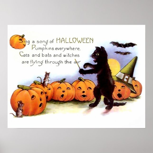 Black Cat Halloween Poster Skriv ut (Framsidan)