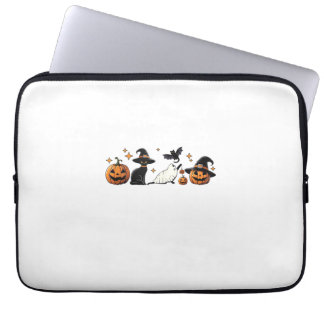 Black Cat Halloween Pumpkin Boo Ghost Witch Spooky Laptop Fodral