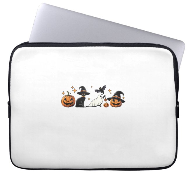 Black Cat Halloween Pumpkin Boo Ghost Witch Spooky Laptop Fodral (Framsidan)