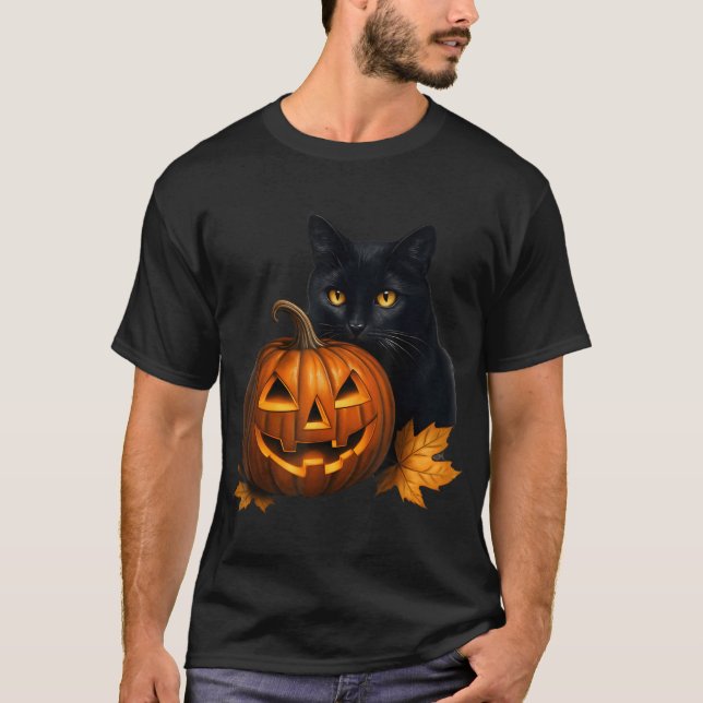 Black Cat Halloween Pumpkin Costume for Women Mana T Shirt (Framsida)