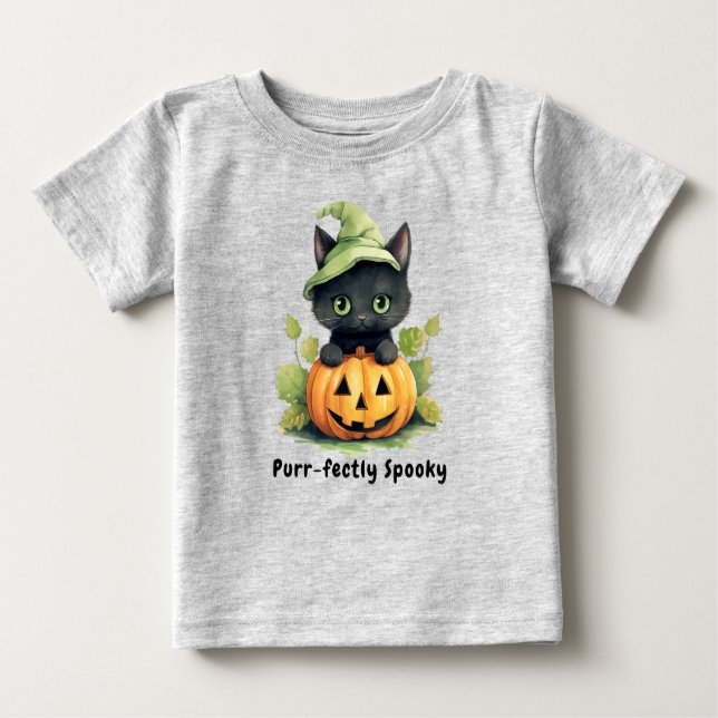 Black Cat Halloween Pumpkin Cute Spooky T Shirt (Framsida)