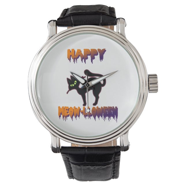 Black Cat Halloween Pumpkin Halloween Armbandsur (Framsida)