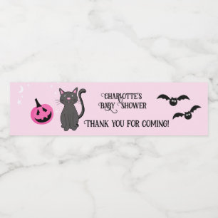 Black Cat Halloween Rosa Girl Baby Shower Favor Vattenflaskor Etikett
