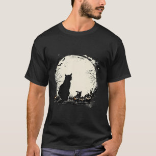 Black Cat Halloween Spooky Måne Artwork Pumpkin Ba T Shirt