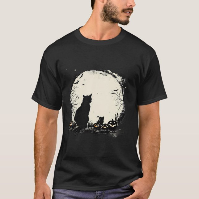 Black Cat Halloween Spooky Måne Artwork Pumpkin Ba T Shirt (Framsida)