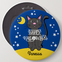 Black Cat Halloween Stars Måne Cute Kids